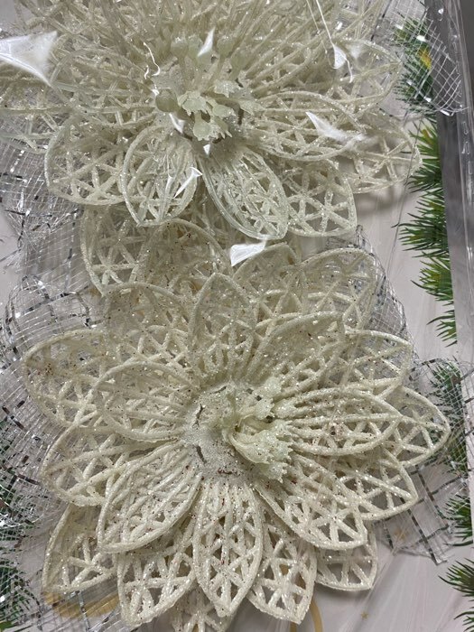 Фотография покупателя товара Ёлочные игрушки 2 шт. «Зимнее волшебство. Бантик с цветком» пластик, 11×9 см, белый - Фото 3