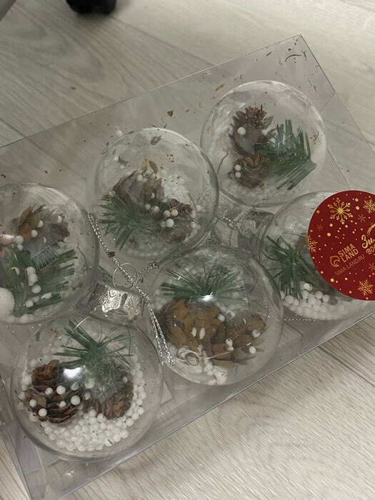 Фотография покупателя товара Ёлочные игрушки «Льдинка - шишки», шары новогодние, d=6 см, набор 6 шт., прозрачный - Фото 4