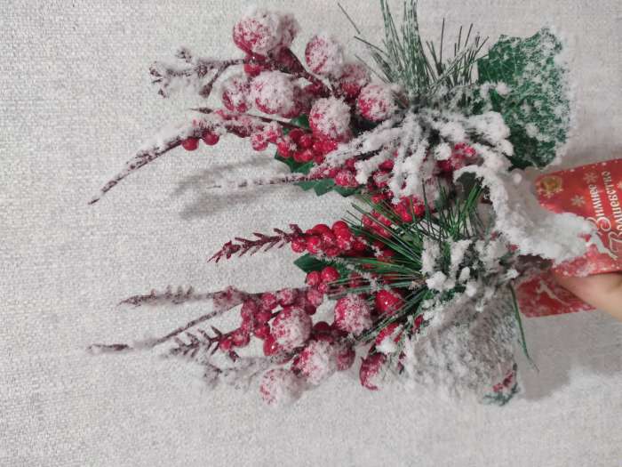 Фотография покупателя товара Декор "Зимние грезы" калина красная ягодки в снегу, 24 см - Фото 1