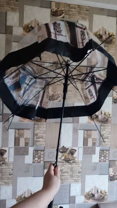 Фотография покупателя товара Зонт - трость полуавтоматический «Города», 8 спиц, R = 40 см, рисунок МИКС