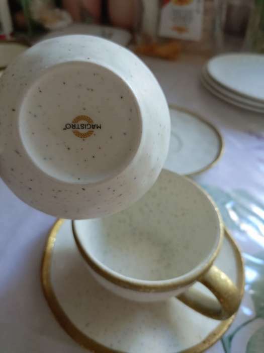 Фотография покупателя товара Чайная пара фарфоровая Magistro Poursephona, 2 предмета: чашка 240 мл, блюдце d=16 см, цвет бежевый - Фото 1