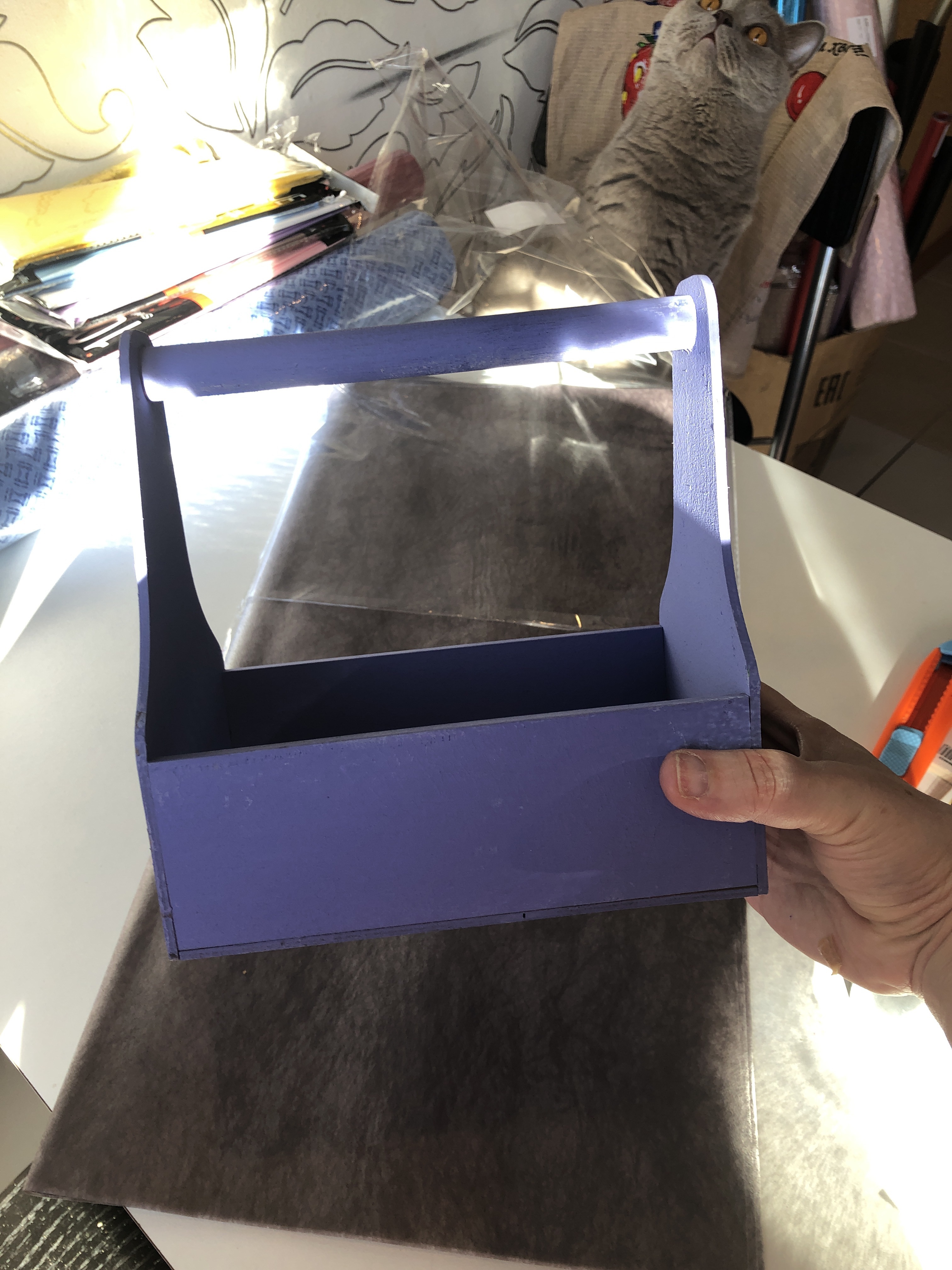 Фотография покупателя товара Кашпо деревянное 20×12.5×20 см Стелла Моно, с ручкой, фиолетовый Дарим Красиво - Фото 1