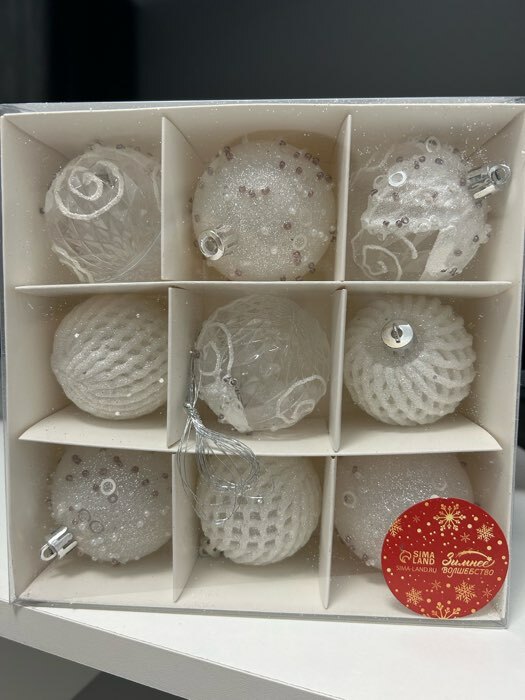 Фотография покупателя товара Ёлочные игрушки «Снежная изморозь», шары пластиковые, d=6 см, набор 9 шт., белый - Фото 1