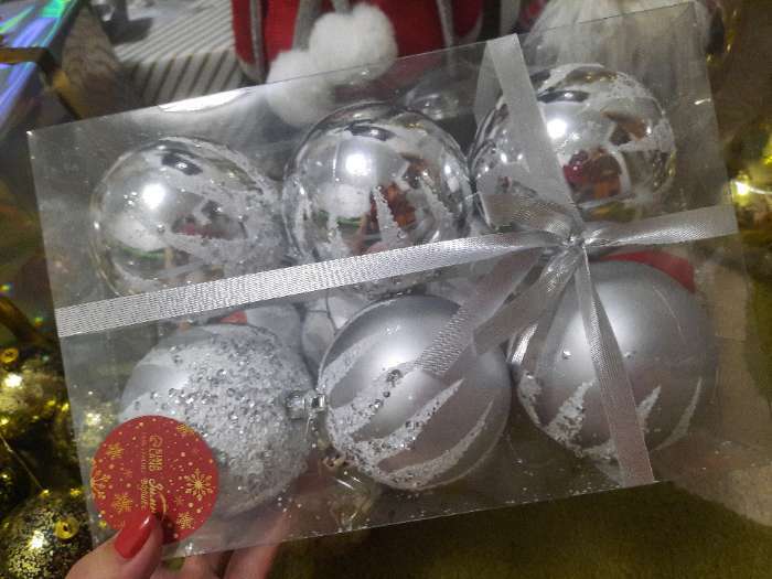 Фотография покупателя товара Набор шаров пластик d-8 см, 6 шт "Аделия" серебро - Фото 2