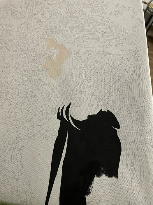 Фотография покупателя товара Картина по номерам на холсте с подрамником с серебряной краской «Девушка с волком», 40 х 50 см - Фото 2