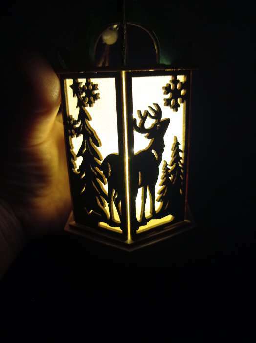 Фотография покупателя товара Ёлочная игрушка «Зелёный фонарь с оленем», от батареек, свечение тёплое белое - Фото 3