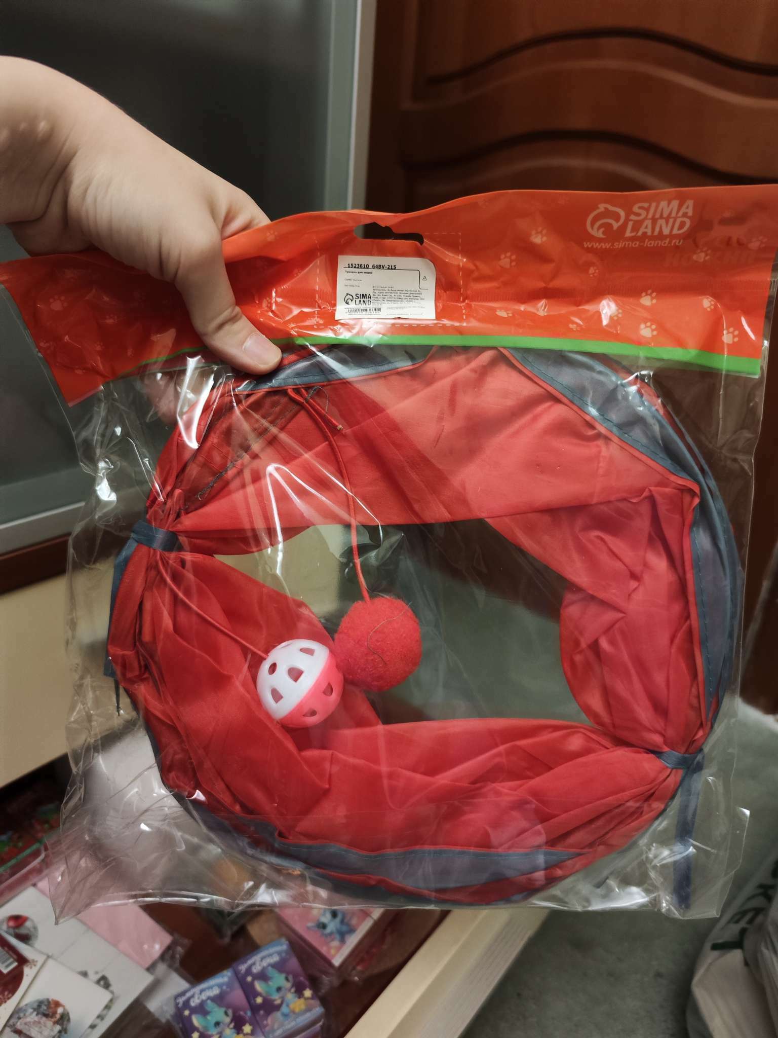 Фотография покупателя товара Туннель для кошек с игрушкой, 50×25 см, черный/голубой - Фото 1