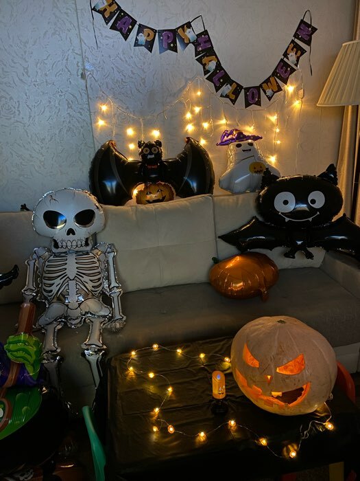 Фотография покупателя товара Воздушный шар фольгированный 36" «Летучая мышь с тыквой», фигура - Фото 1