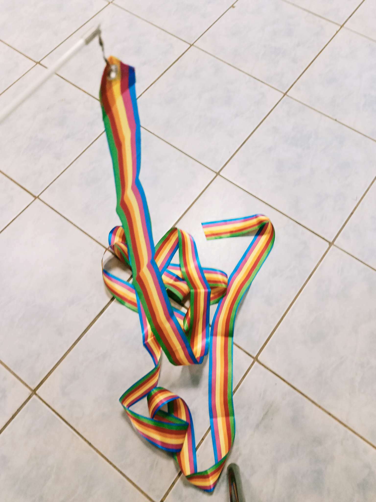 Фотография покупателя товара Лента для художественной гимнастики с палочкой Grace Dance, 4 м, цвет радуга - Фото 3
