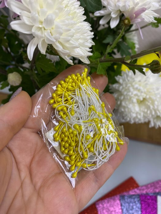 Фотография покупателя товара Тычинки для искусственных цветов "Капельки тёмно-жёлтые" (набор 130 шт) длина 6 см - Фото 1