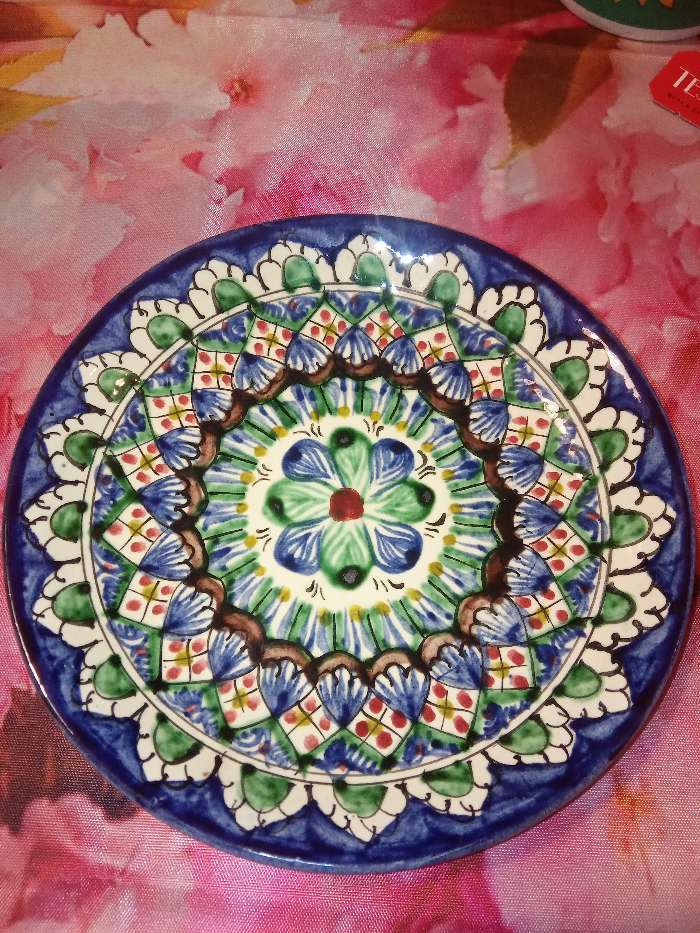 Фотография покупателя товара Тарелка Риштанская Керамика "Цветы", синяя, плоская, 15 см, микс - Фото 2