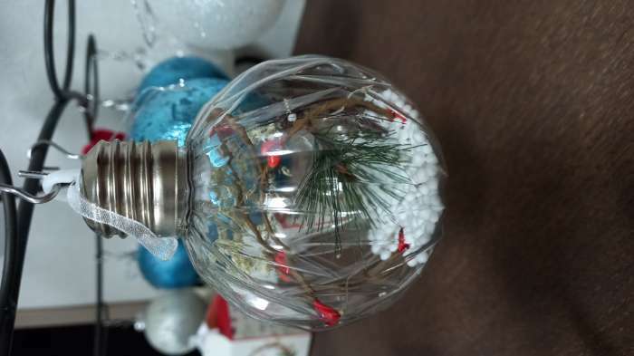 Фотография покупателя товара Шар пластик свет d-8 см "Пора чудес" ёлочка и снег, прозрачный - Фото 1