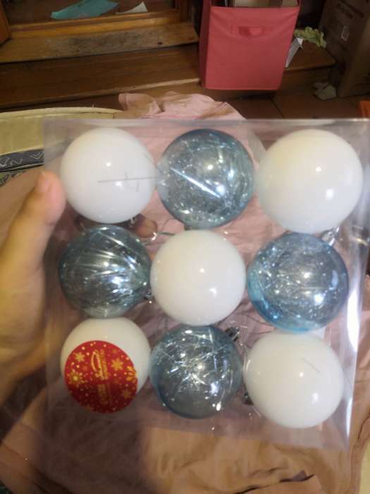Фотография покупателя товара Набор шаров пластик d-6 см, 9 шт "Праздничное настроение полоски" бело-голубой - Фото 1