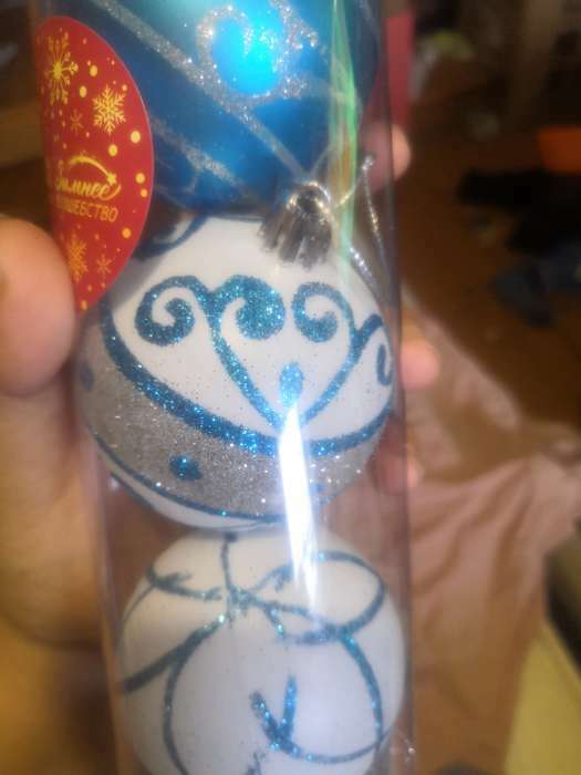 Фотография покупателя товара Ёлочные игрушки «Агнет» узоры, шары новогодние, d=6 см, набор 9 шт., МИКС - Фото 2