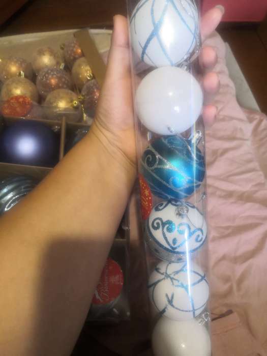 Фотография покупателя товара Ёлочные игрушки «Агнет» узоры, шары новогодние, d=6 см, набор 9 шт., МИКС - Фото 1