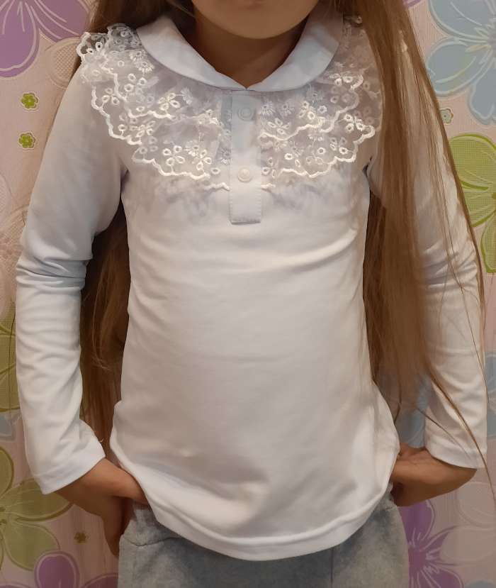 Фотография покупателя товара Школьная блузка для девочки, цвет белый, рост 140 - Фото 2