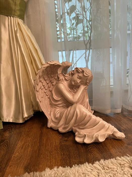 Фотография покупателя товара Фигура "Ангел девушка сидя" большая, белый 28х45х37см - Фото 5