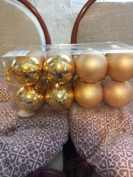 Фотография покупателя товара Ёлочные игрушки «Праздничные огоньки - кракелюр», шары новогодние, d=8 см, набор 16 шт., золото - Фото 3