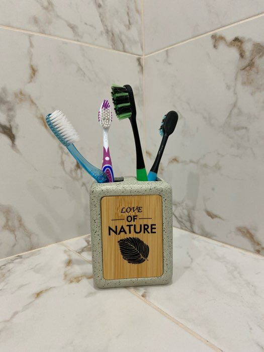 Фотография покупателя товара Стакан для зубных щёток двойной Natural, цвет серый - Фото 1
