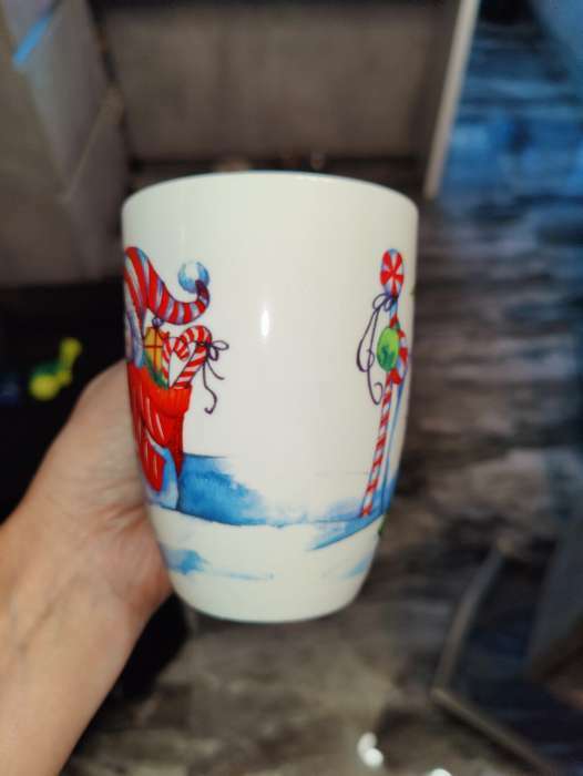 Фотография покупателя товара Кружка фарфоровая Доляна «Довольный снеговик», 350 мл, цвет белый - Фото 9