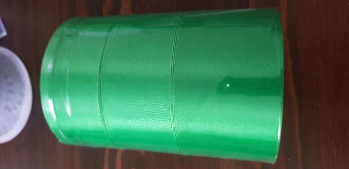 Фотография покупателя товара Лента атласная, 50 мм × 23 ± 1 м, цвет зелёный №19 - Фото 2