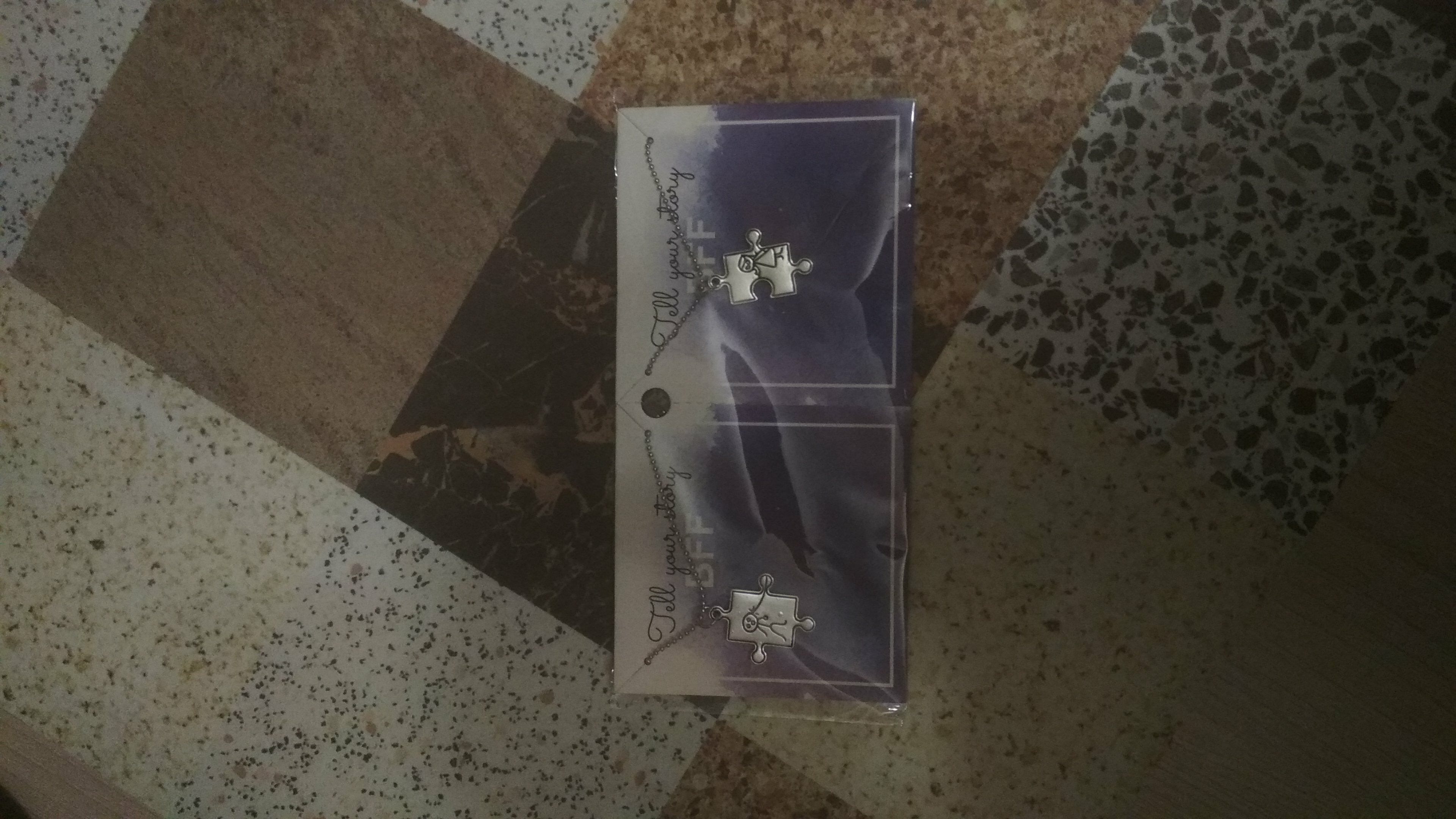 Фотография покупателя товара Кулоны «Неразлучники» пазлы, цвет чернёное серебро, 45 см - Фото 1