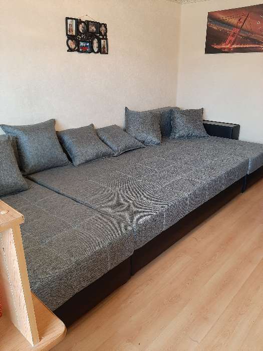 Фотография покупателя товара П-образный диван «Дубай», механизм еврокнижка, цвет чёрный микровельвет / белая экокожа - Фото 2