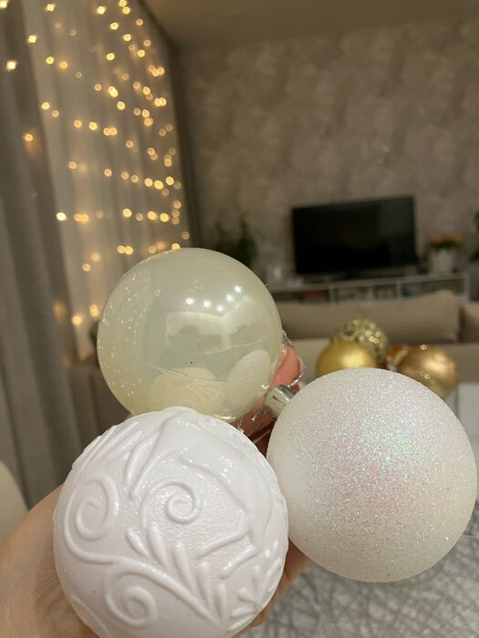 Фотография покупателя товара Ёлочные игрушки «Мелодия», шары новогодние, d=6 см, набор 12 шт., узор блеск, белый - Фото 1