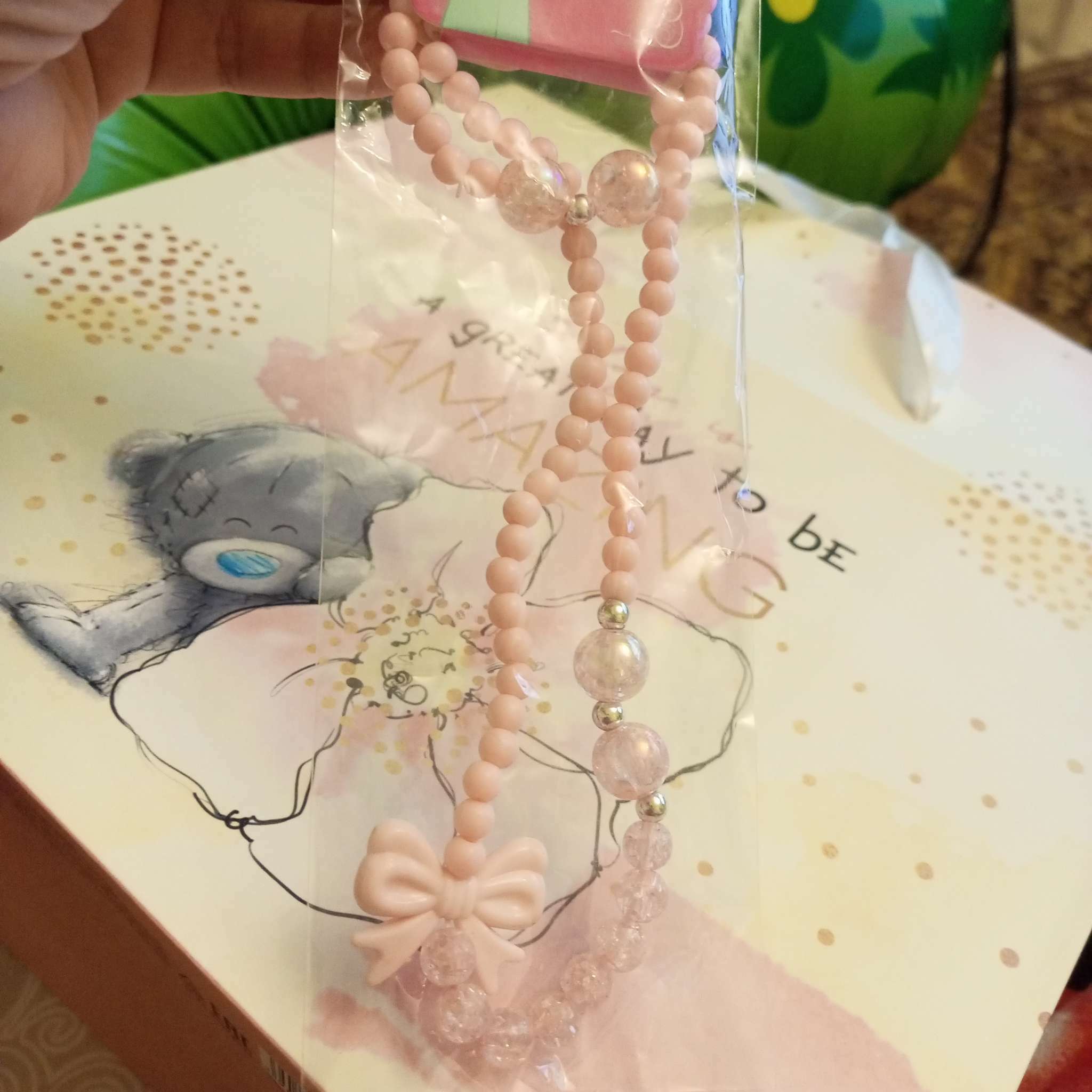 Фотография покупателя товара Набор детских украшений Выбражулька «Бантик», 2 предмета: бусы, браслет d=5 см розовый - Фото 3