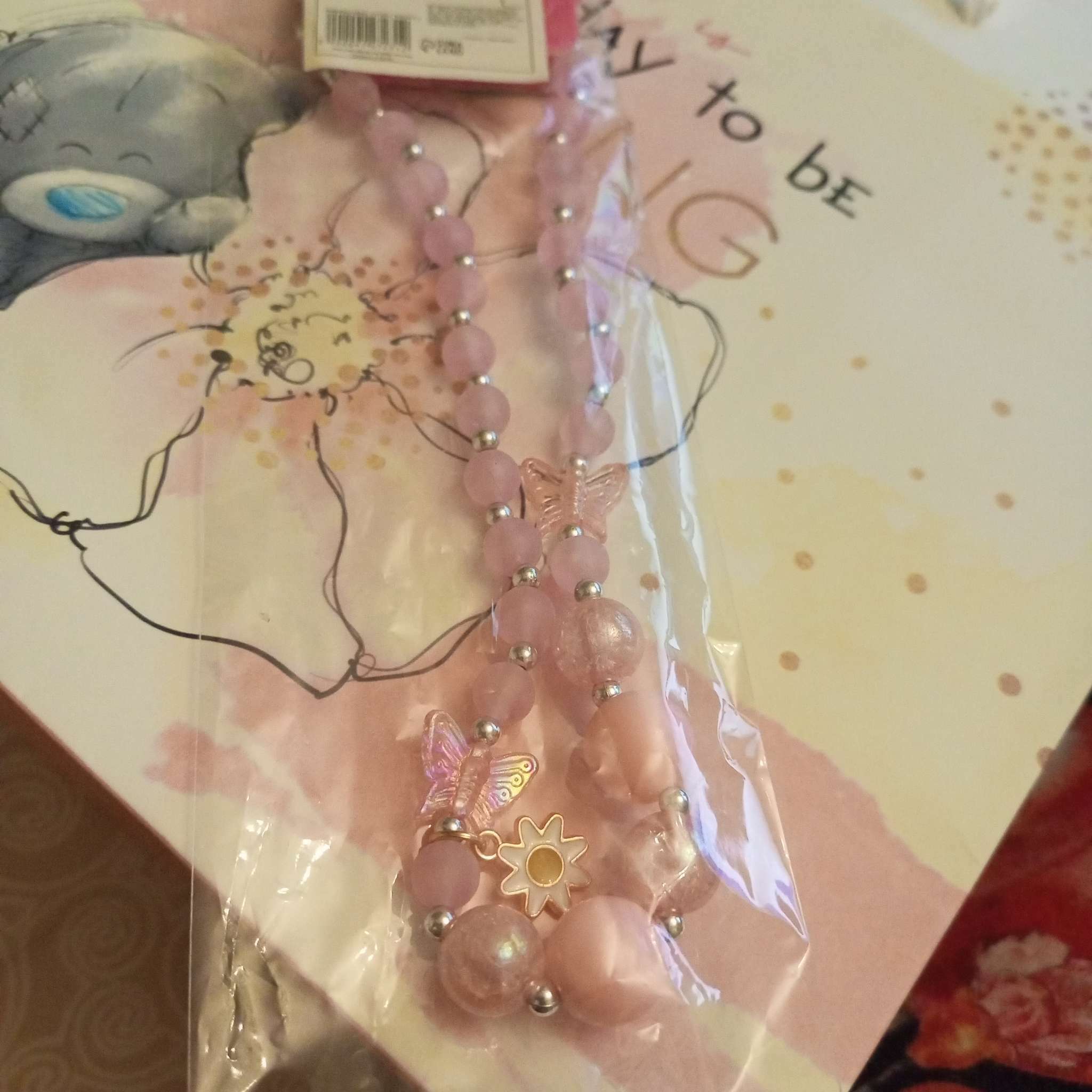 Фотография покупателя товара Бусы детские «Выбражулька. Бабочка с ромашкой», розовые - Фото 3