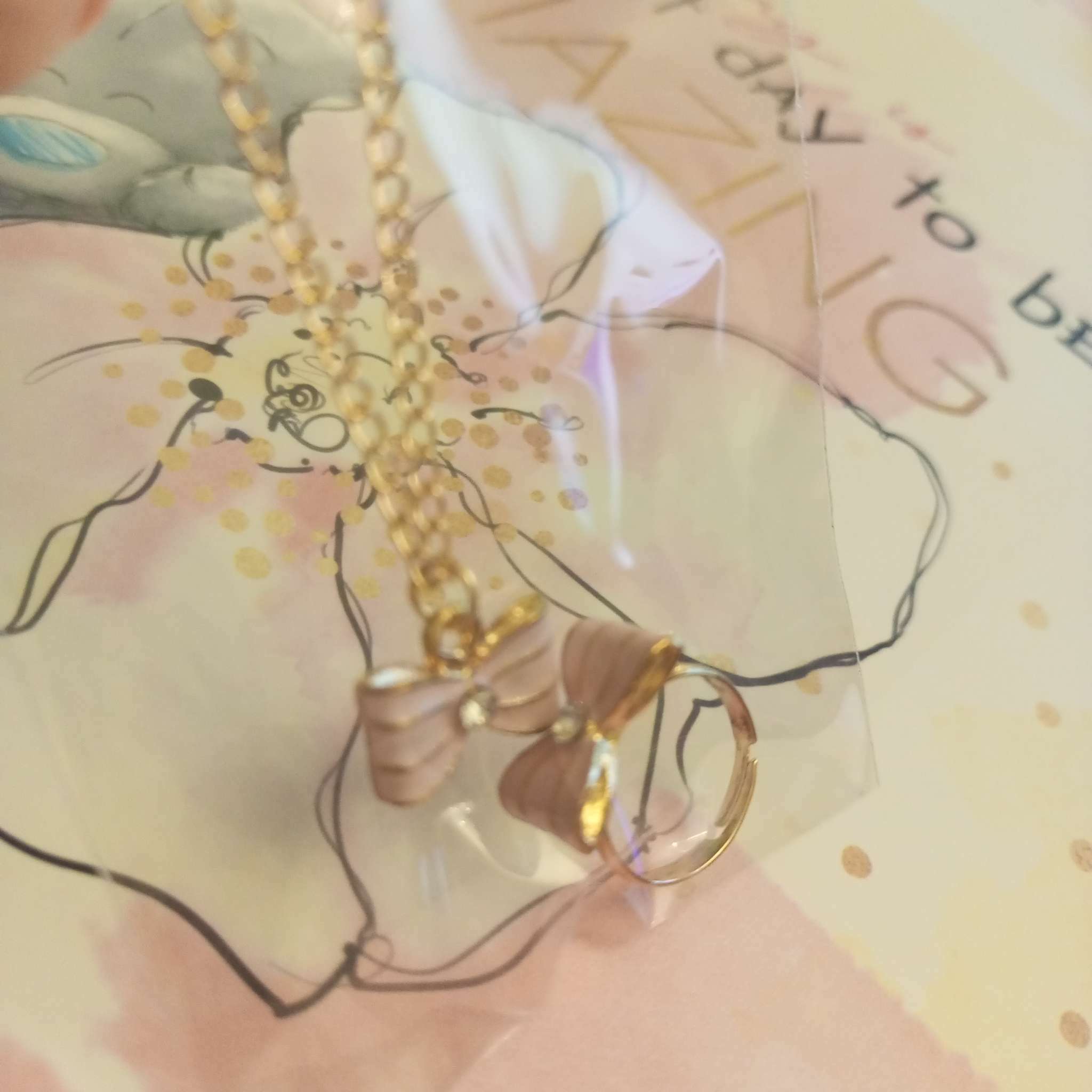 Фотография покупателя товара Набор детских украшений Выбражулька «Бантик», 2 предмета: кулон, кольцо, розовый - Фото 2