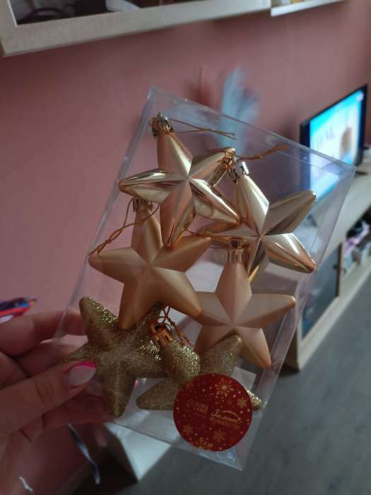 Фотография покупателя товара Ёлочные игрушки 6 шт. «Зимнее волшебство. Звездопад» пластик, 8 см, золото - Фото 9