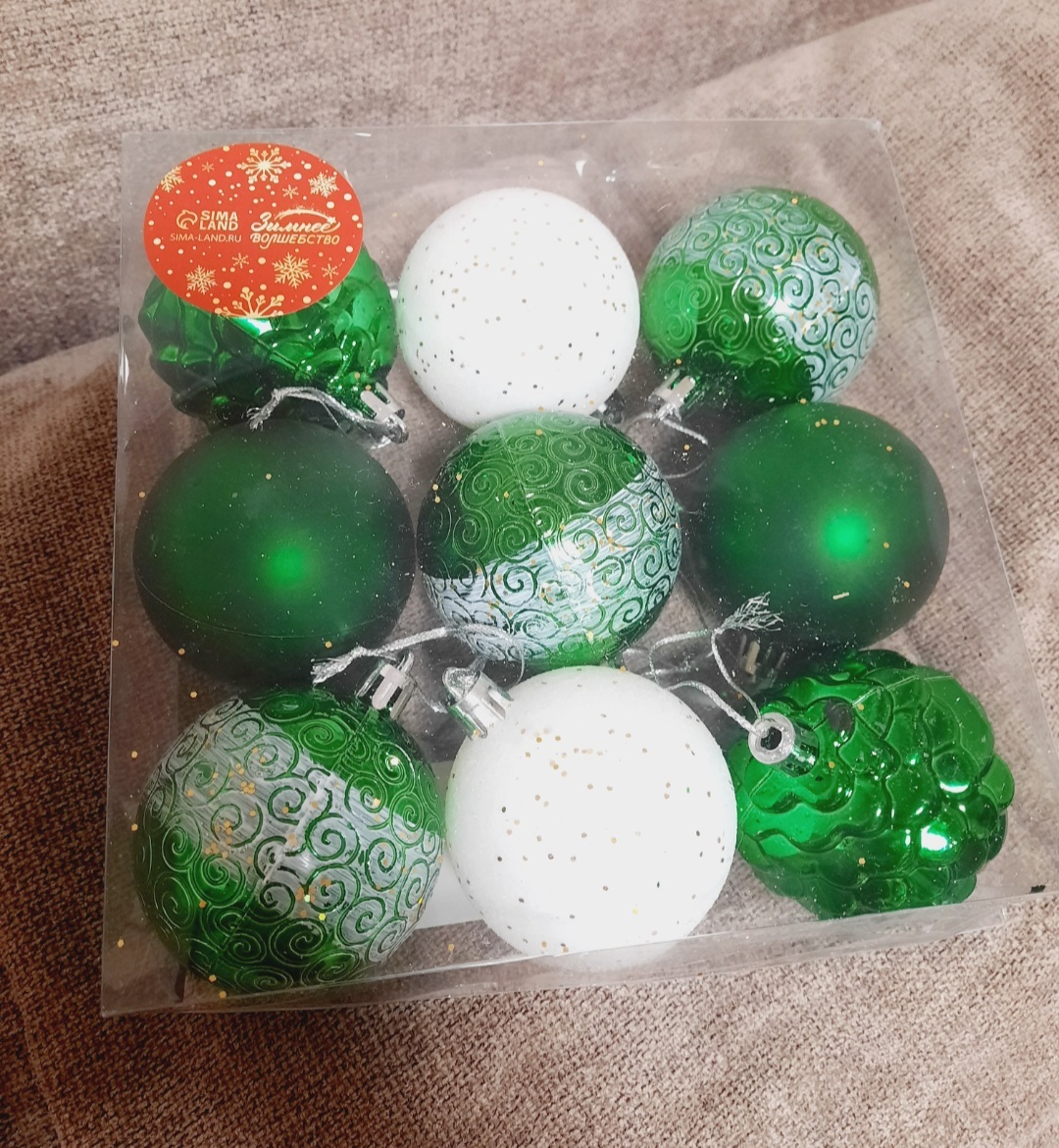Фотография покупателя товара Набор шаров пластик d-5,5 см, 9 шт "Гармония" шишки завитки, зелёный белый