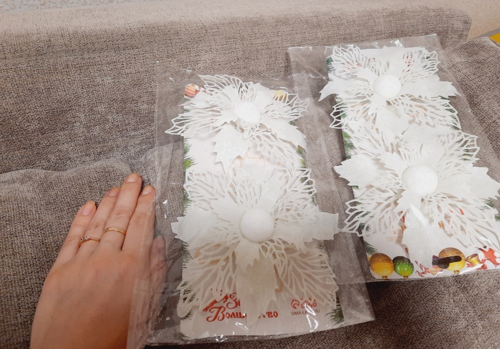 Фотография покупателя товара Украшение ёлочное "Снежный цветок" (набор 2 шт) 15 см, белый - Фото 1