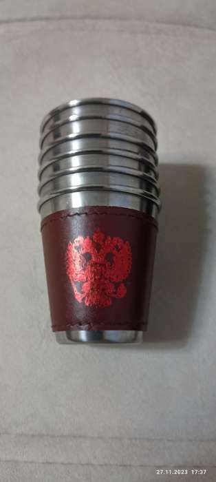 Фотография покупателя товара Стопки в чехле «Герб», нержавеющая сталь, набор 6 шт. × 75 мл - Фото 2