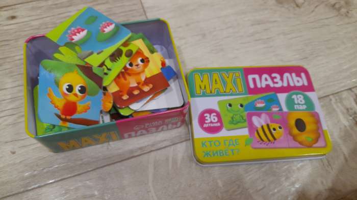 Фотография покупателя товара Макси - пазлы в металлической коробке «Где чей малыш?», 36 деталей - Фото 1