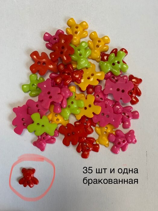 Фотография покупателя товара Пуговицы пластик для творчества 2 прокола "Мишки" набор 36 шт 1,6х1,9 см