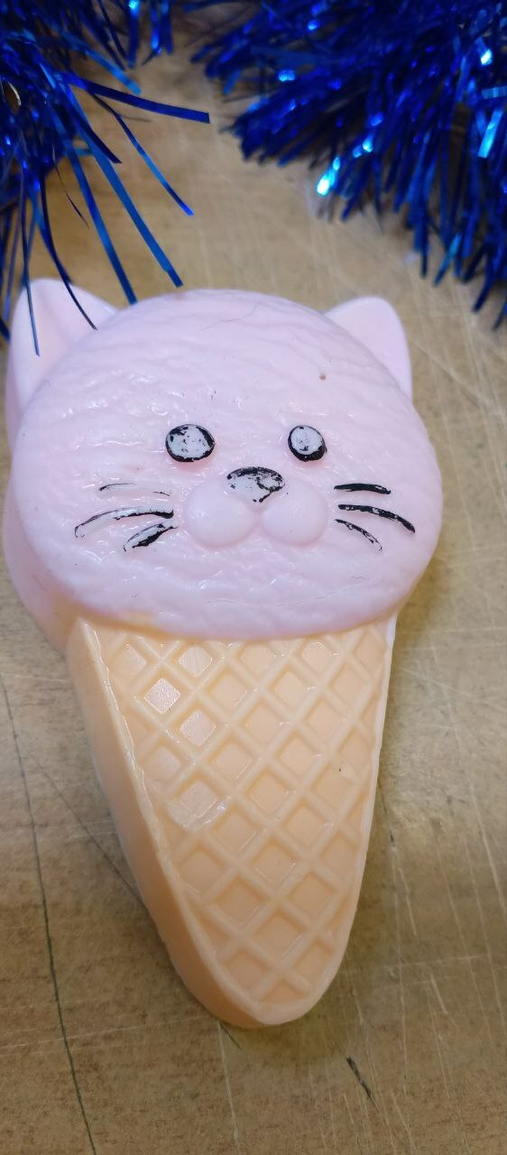 Фотография покупателя товара Фигурное мыло "Мороженка Котик" розовая, 80гр - Фото 1