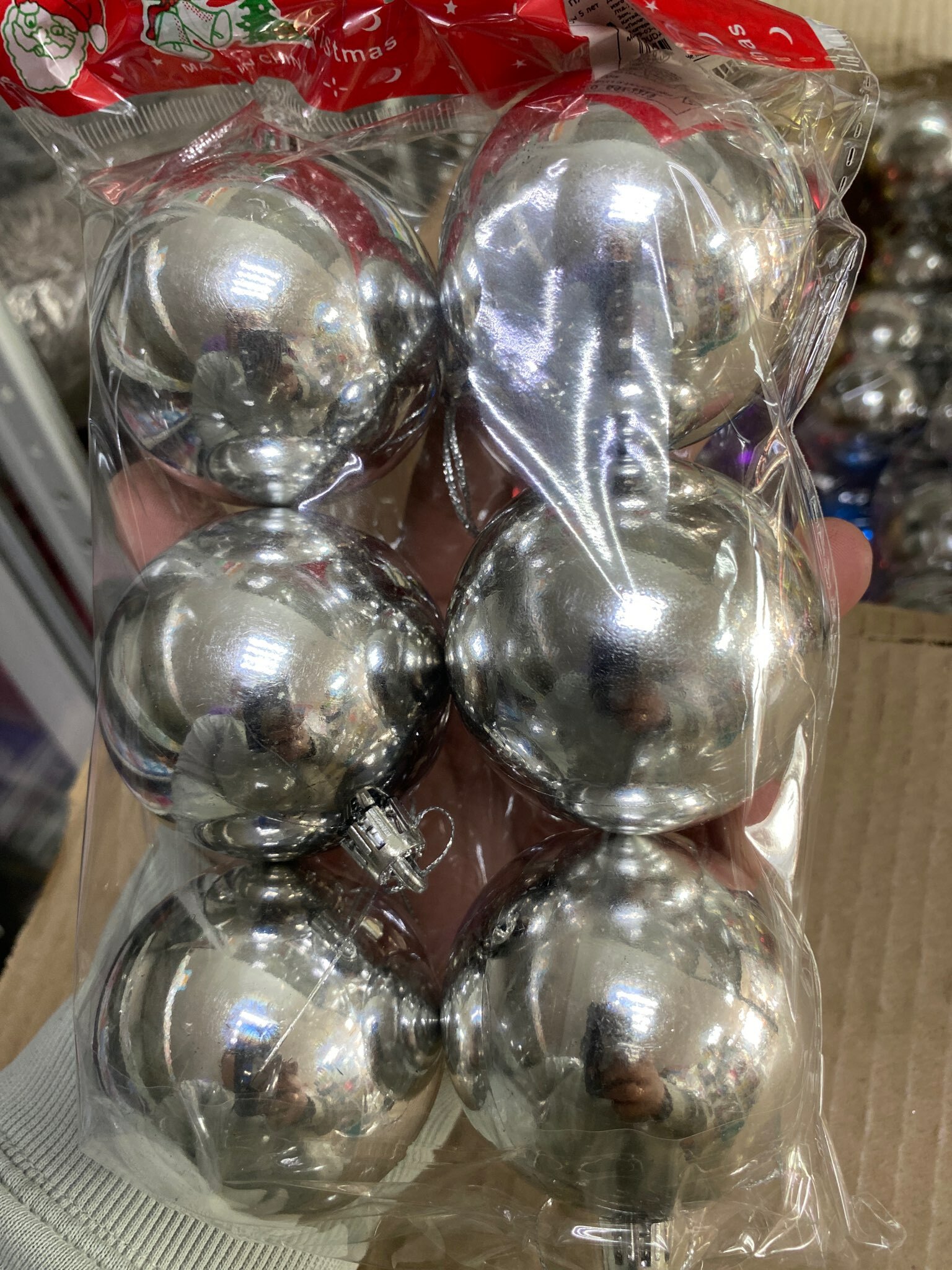 Фотография покупателя товара Набор шаров пластик d-6 см, 6 шт "Глянец" серебро