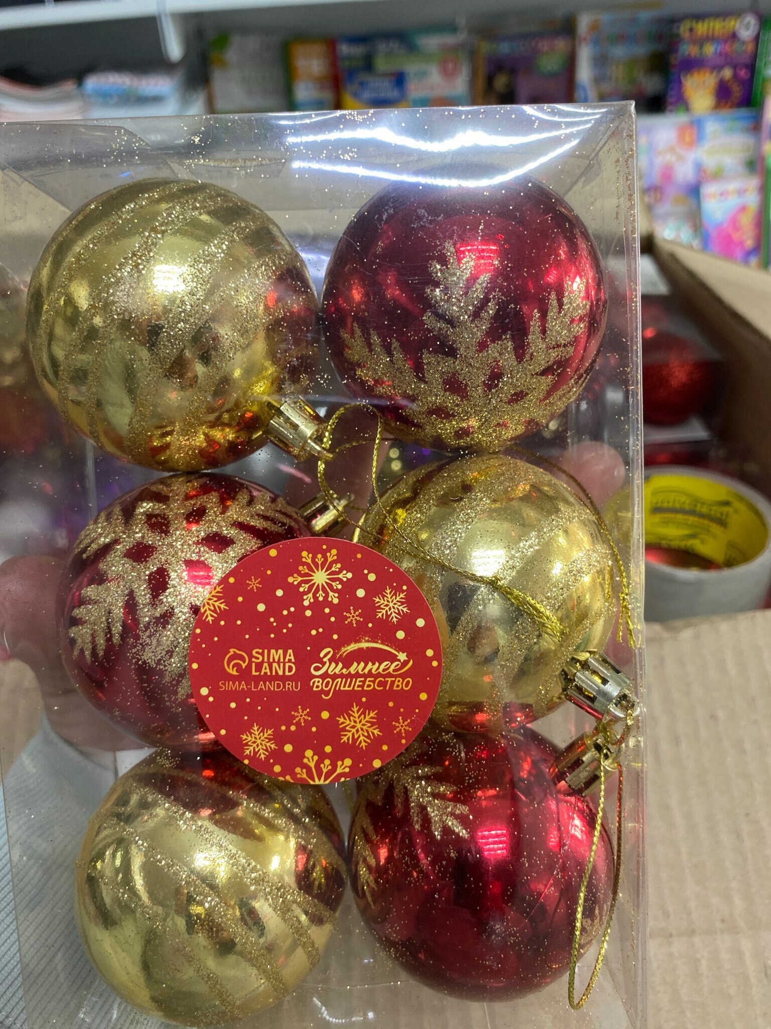 Фотография покупателя товара Ёлочные игрушки, шары новогодние, пластик, набор d=6 см, 6 шт. «Беата узоры» золотисто-красный - Фото 2