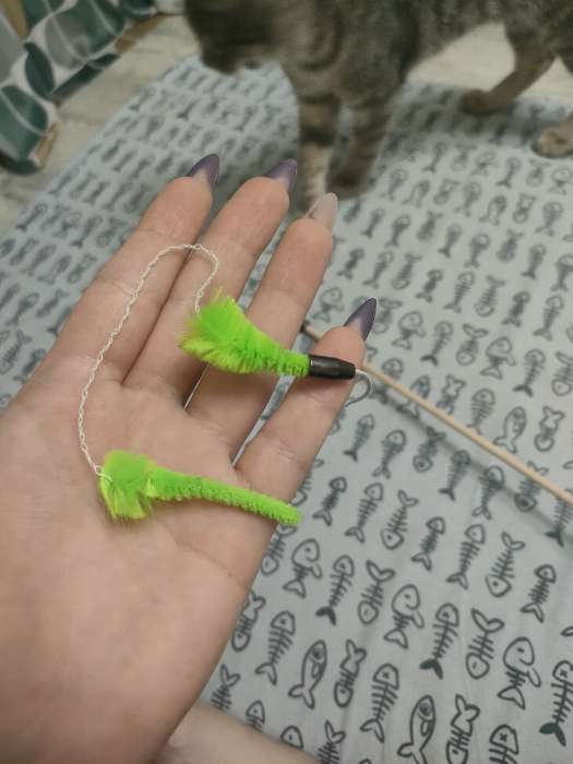 Фотография покупателя товара Дразнилка - удочка «Веселый червячок» на деревянной палочке, микс цветов - Фото 2