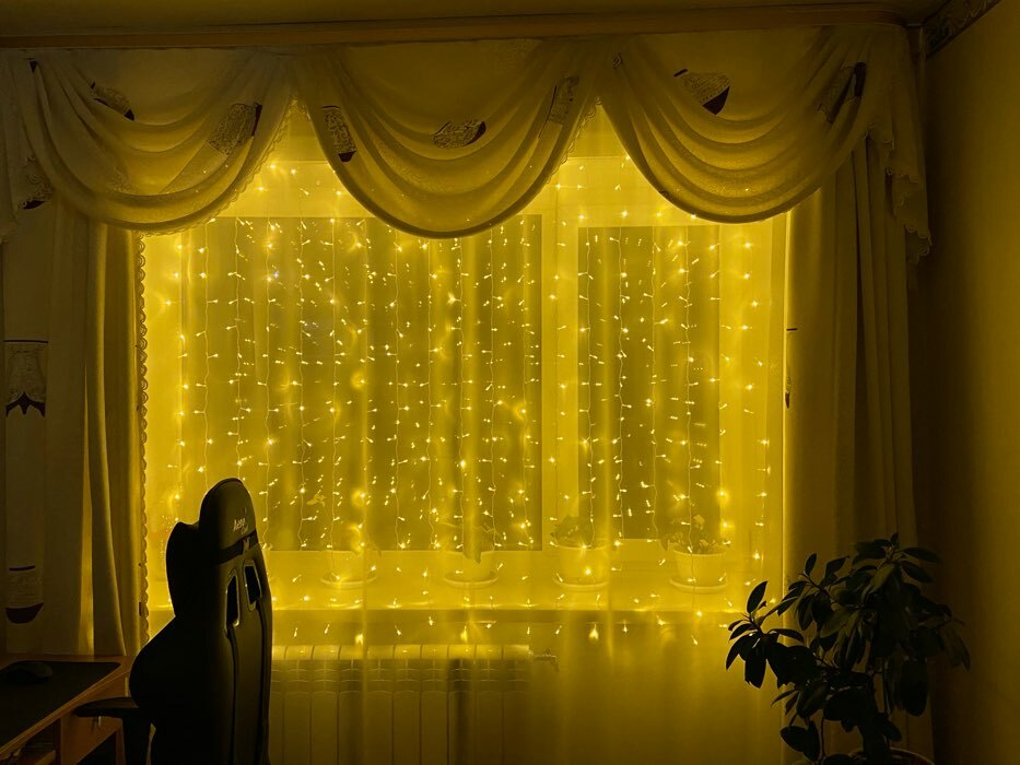 Фотография покупателя товара Гирлянда «Занавес» 2 × 1.5 м, IP20, прозрачная нить, 360 LED, свечение жёлтое, 8 режимов, 220 В - Фото 12
