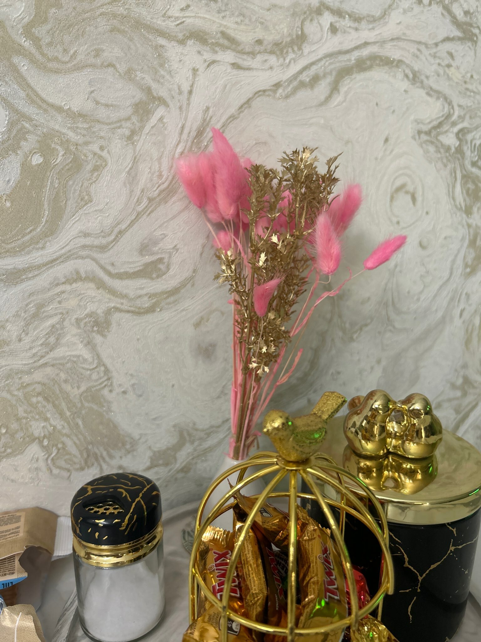 Фотография покупателя товара Цветы искусственные блеск "Пушистая веточка" 34 см, золото