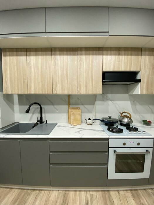 Фотография покупателя товара Кухонный гарнитур трехуровневый Лайн-46  2800х600 белый/Стамбул, Тальк/Мрамор белый - Фото 3