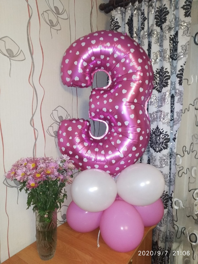 Фотография покупателя товара Букет из шаров «Цифра 1», фольга, латекс, набор 9 шт., цвет розовый, виды МИКС - Фото 7