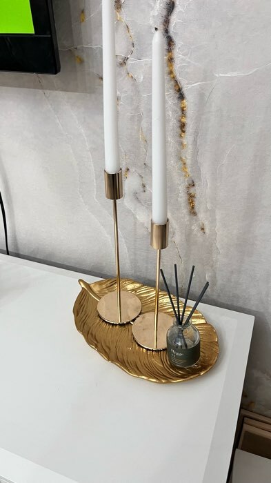 Фотография покупателя товара Блюдо для фруктов Доляна «Золотой лист», 30×18×2 см, белое - Фото 3