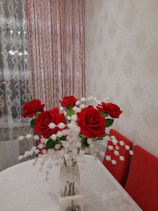 Фотография покупателя товара Цветы искусственные «Куст красных роз», 12×100 см - Фото 1