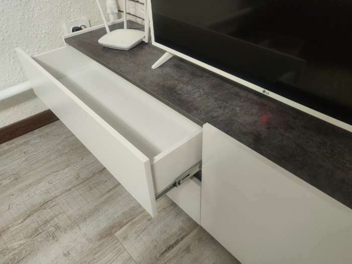Фотография покупателя товара Тумба под ТВ Аркон, 1800х370х490,цвет белый / бетон тёмный