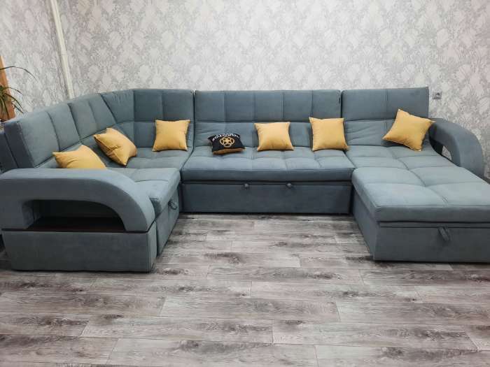 Фотография покупателя товара П-образный диван «Майами 4», механизм венеция, универсальный, велюр, селфи 15 / подушки 08