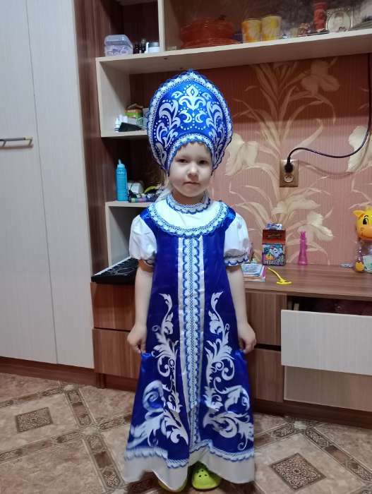 Фотография покупателя товара Русский костюм для девочки: платье с кокеткой, кокошник, р-р 60, рост 110-116 см, цвет синий